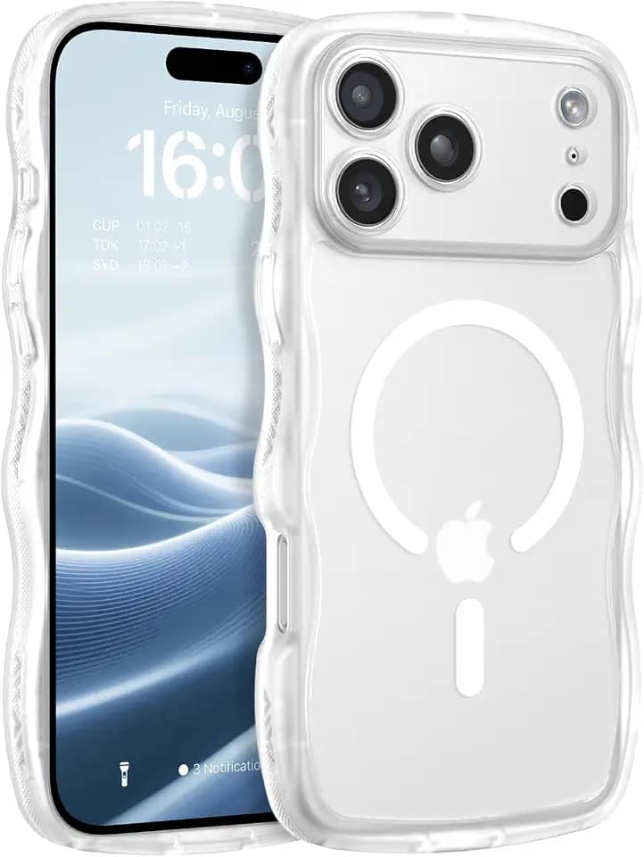 BENTOBEN Magnetic for iPhone 17 Pro Max Case, Cute Wavy [Full Camera Protection][Compatible with MagSafe] Matte Anti-Slip Bumper Women Girls Boys Protective Cover for 17 ProMax 6.9", Clear White