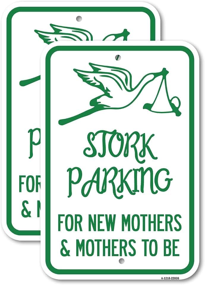 (2 Pack) Stork Parking for New Mothers and Mothers to Be | 12" X 18" Heavy-Gauge Aluminum Sign | Rust Free Aluminum, Weather Resistant, Waterproof, Fade Resistant, 2 Pre-drilled Holes