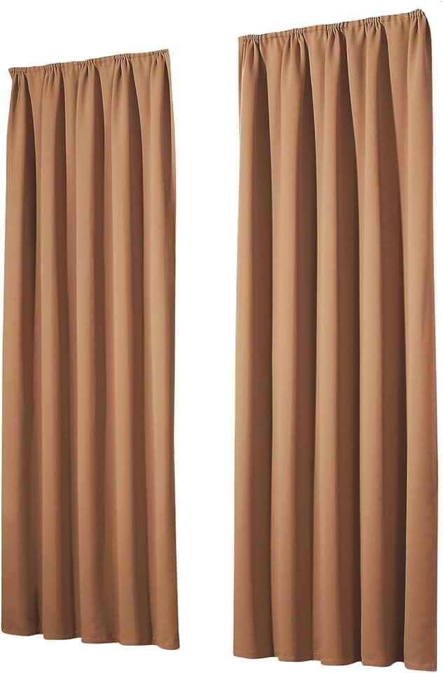 heimtexland Vorhang Blickdicht Thermovorhang Verdunklungsvorhänge 2er Set Kräuselband Deko Gardine isolierend Kälteschutz Sonnenschutz Ökotex Fensterdeko Typ139 Camel braun HxB 245x135 cm