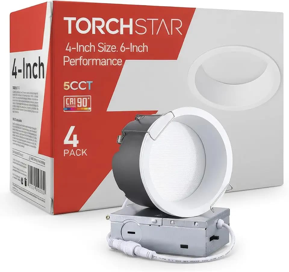 TORCHSTAR 4-Pack 4 Inch 5CCT LED Anti Glare LED Recessed Lights with J-Box