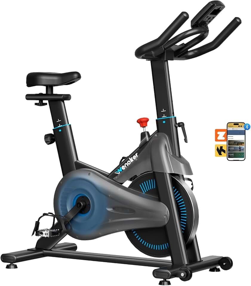 Wenoker Exercise Bike, Magnetic Stationary Bike with App, Adjustable Seat