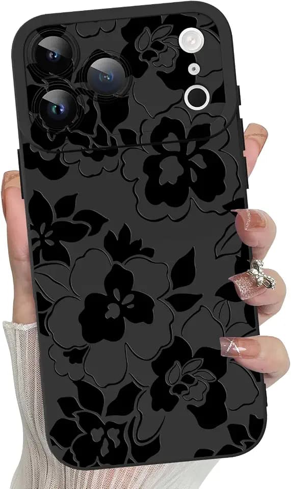 MZELQ for iPhone 17 Pro Case 2025 Rose Floral Flower Pattern -Black