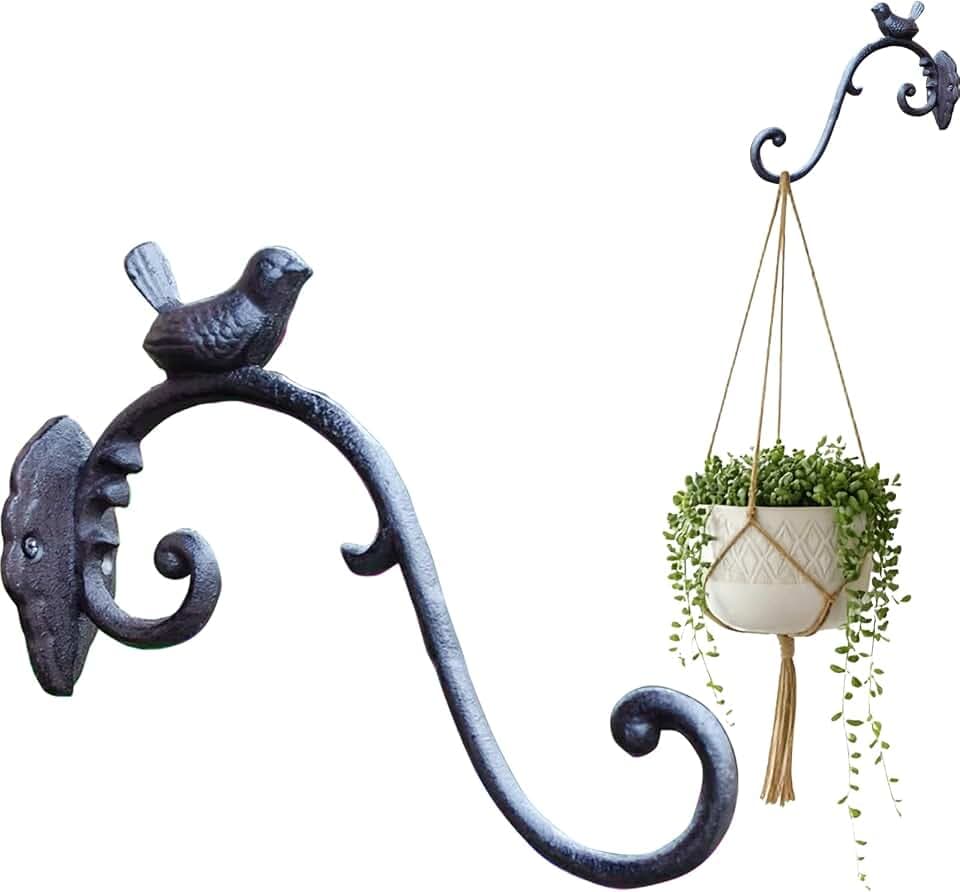 Wandhaken aus Gusseisen mit Vogel für Blumentopf und Garten Antik Braun