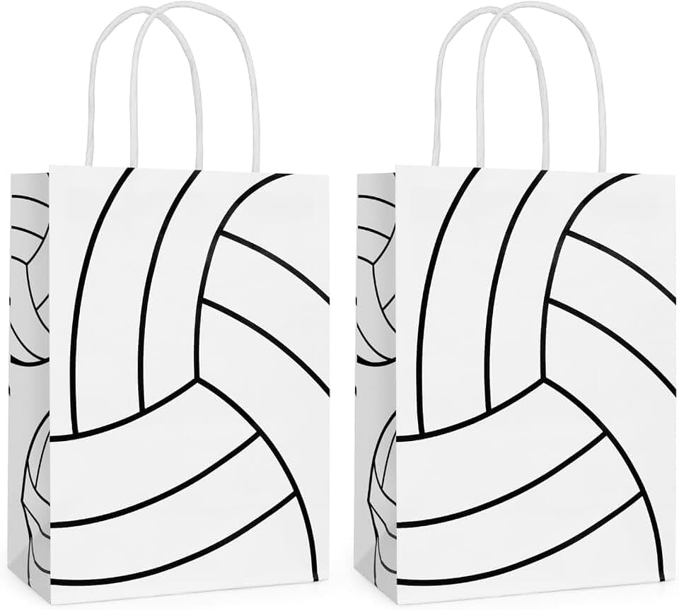 Hxezoc 12 Pieces Volleyball Gift Bags with Handle, Paper Treat Candy Bag Sport Favor Bags for Volleyball Theme Birthday Party Decoration Supplies