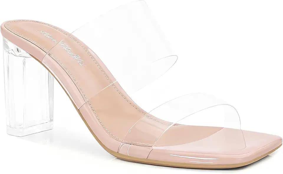 Women's Clear Heels Chunky Block‑Heel Square Toe Sandals