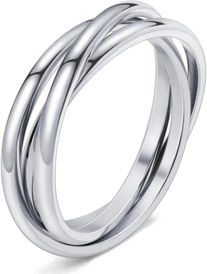 Trinity Interlocked Rolling Triple Ring for Women Girls Kids, Stainless Steel Cross Stacking Puzzle Ring for Fidget Anxiety, Minimalist Promise Engagement Wedding Ring
