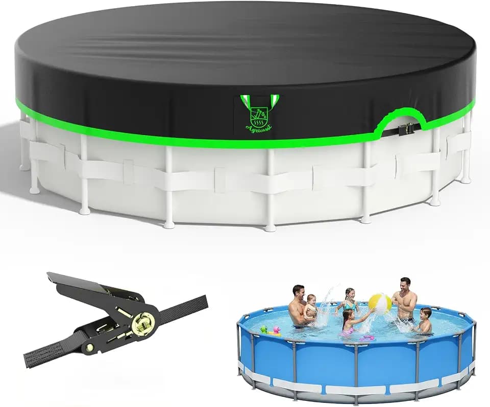 18ft Round Solar Pool Cover with Ratchet Tensioner & Reflective Strips
