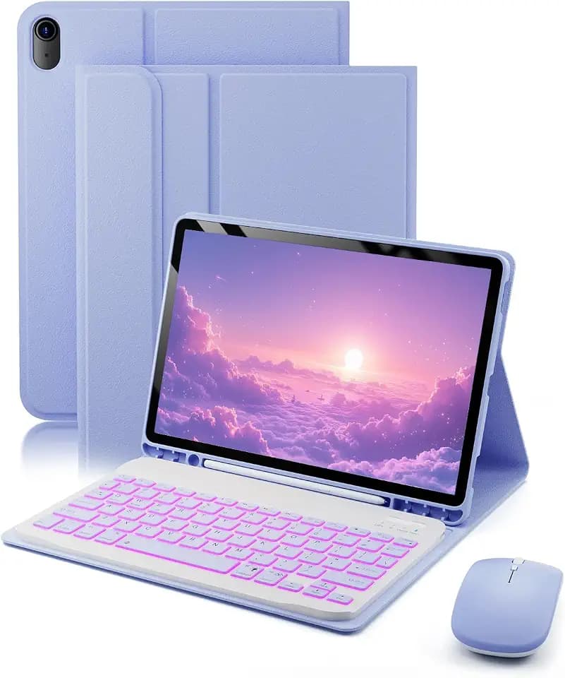 for iPad Air 11-inch/ 5th/ 4th Generation Case with Keyboard iPad Air 10.9/11-inch M4 M3 M2 Air 5 Air 4 Gen 2026/2025/2024/2022/2020 Magic Keyboard Backlit Built-in Pencil Holder with Mouse - Purple