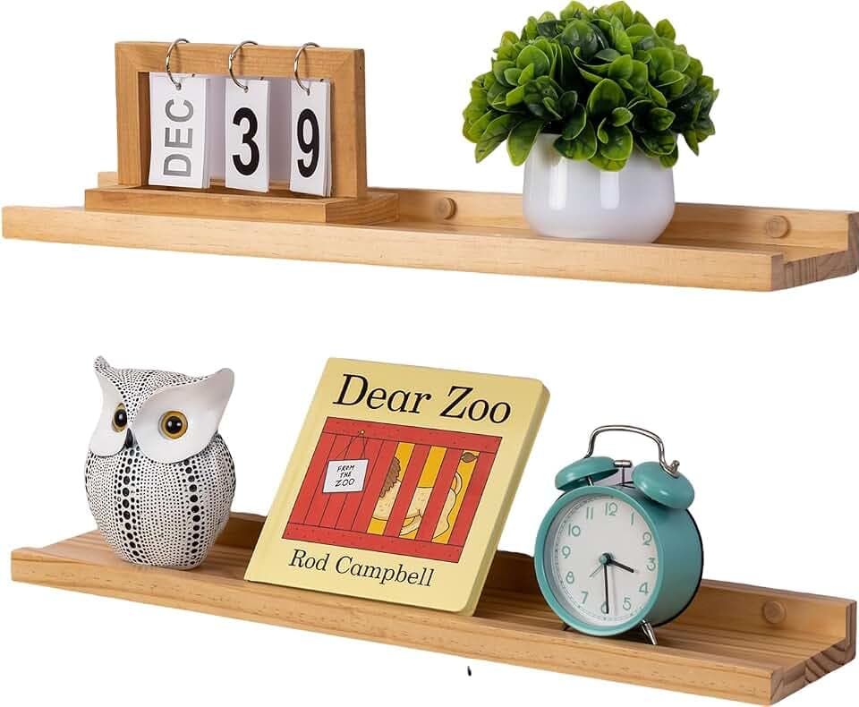 Gieanoo Bilderleiste Holz, 2er-Set Wandregal Holz mit Lippe 40x13cm