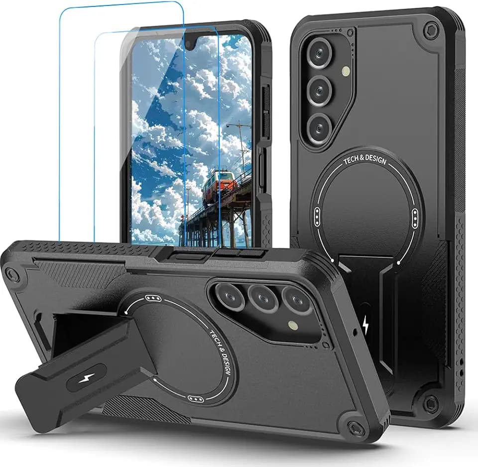 for Galaxy A16 5G Case Military-Grade Dropproof Phone/Invisible Kickstand with MagSafe/HD Screen Protector, Protective Magnetic Phone Cover for Samsung Galaxy A16 5G (Black)