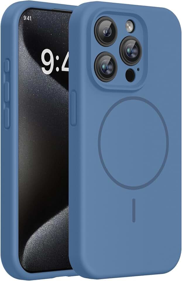 Miracase Silicone & Magnetic for iPhone 15 Pro Case, Glass Blue