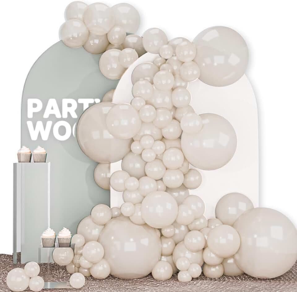 PartyWoo Pearl White Sand Balloons 140pcs White Beige Cream Ivory Color