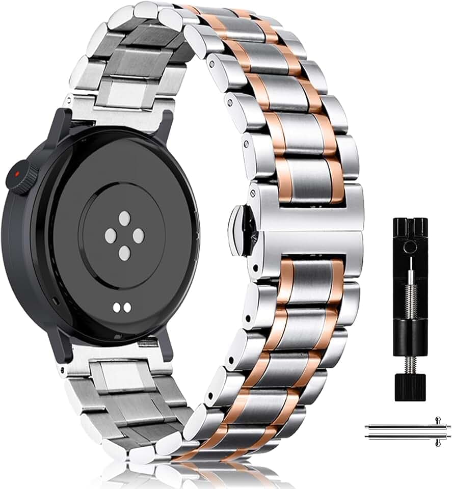 Armband Kompatibel mit CMF by Nothing Watch 3 Pro/Pro 2, Ersatzbänd Edelstahl Metall Armband Uhrenarmband Wasserdicht Verschleißfest Band für CMF by Nothing Watch Pro 2/3 Pro, Silber Roségold