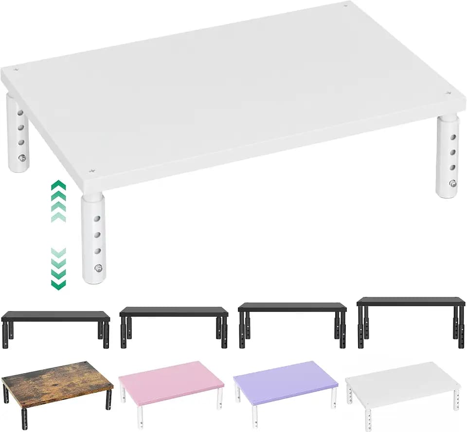 OPNICE Adjustable Monitor Stand Riser for Desk, Wood Computer & Laptop Stand, Desk Organizers and Accessories, Office Desk Accessories & Workspace Organizer for Home Office Supplies, White