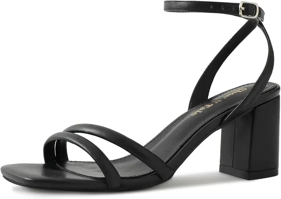 Shoe'N Tale Strappy Heels for Women Square Toe Chunky Block Heels Ankle Buckle Heeled Sandals