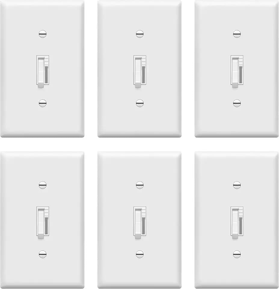 TG Toggle Dimmer Switch for LED, CFL, Incandescent Bulbs, Single-Pole or 3-Way, 2-Wire, No Neutral Required, Quiet Glide, UL-Listed, Wall Plate Included, White, 6-Pack