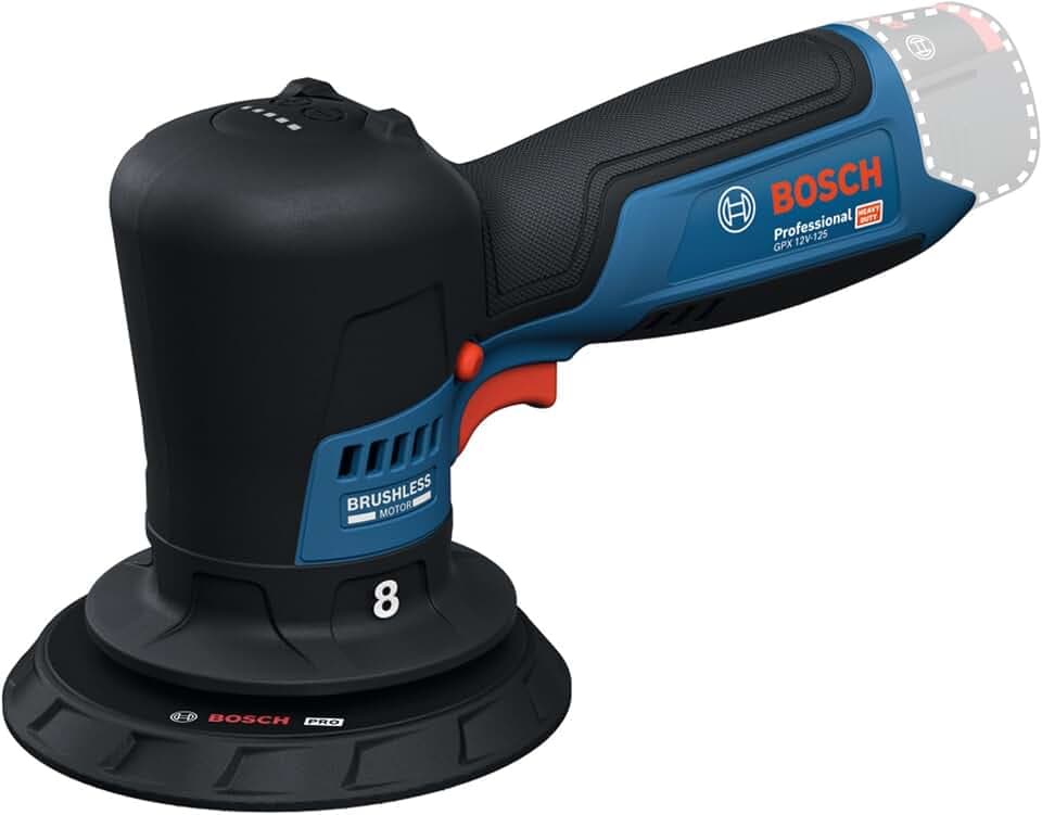 Bosch Professional 12V System Akku-Polierer GPX 12V-125 (inkl. Baretool mit montiertem 125 mm Klett-Stützteller, 125 mm Polier- und Scheuerschwamm)