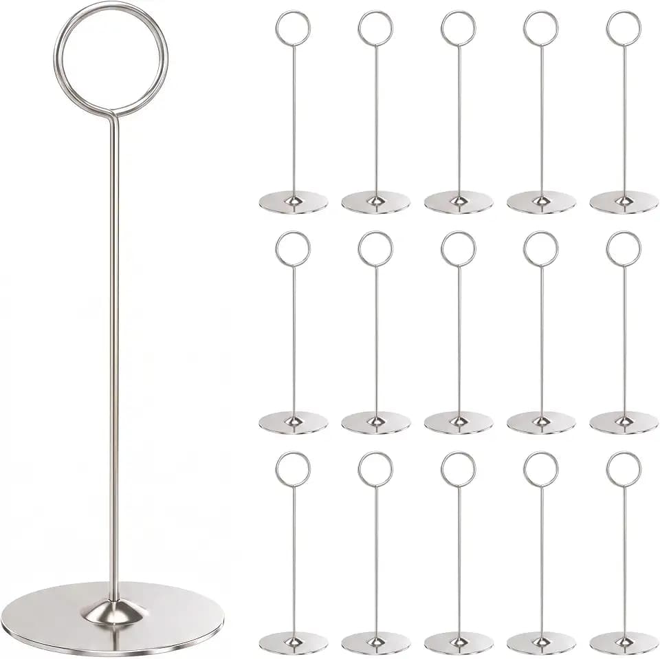 Urban Deco 16 Pieces Table Card Holder 8 inches Silver Place Steel Card holders for Photos, Food Signs, Memo Notes, Weddings, Restaurants, Birthdays.