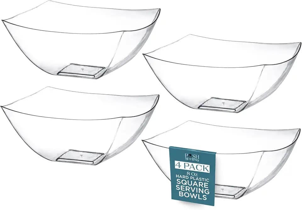 4 Pack Disposable Clear Plastic Party Bowls, Square Serving Bowls 8oz
