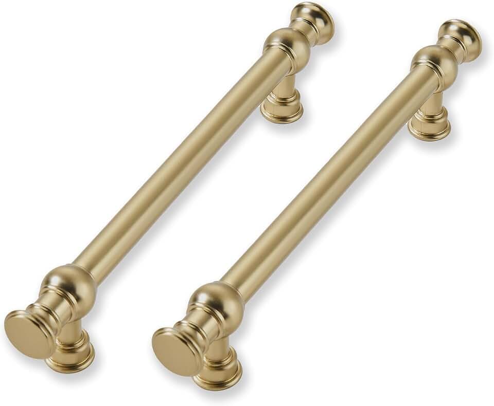 10 Pack 5 Inch Hole Center Brushed Brass Cabinet Pulls-Heavy Duty Solid Cabinet Handles Suitable for Cabinets, Dressers, Kitchens and Bathroom cabinets