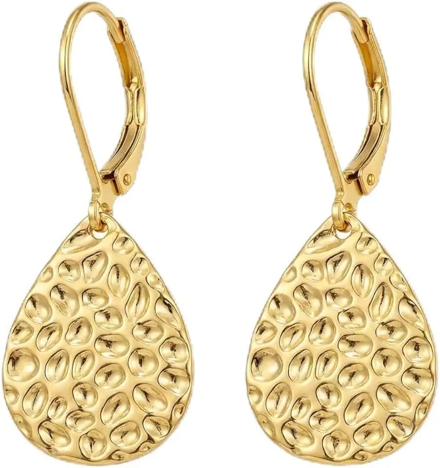 Hammered Teardrop Earrings for Women, Lightweight Leverback Drop Dangle Jewelry, Everyday Fashion Accessory, Birthday Gift for Her