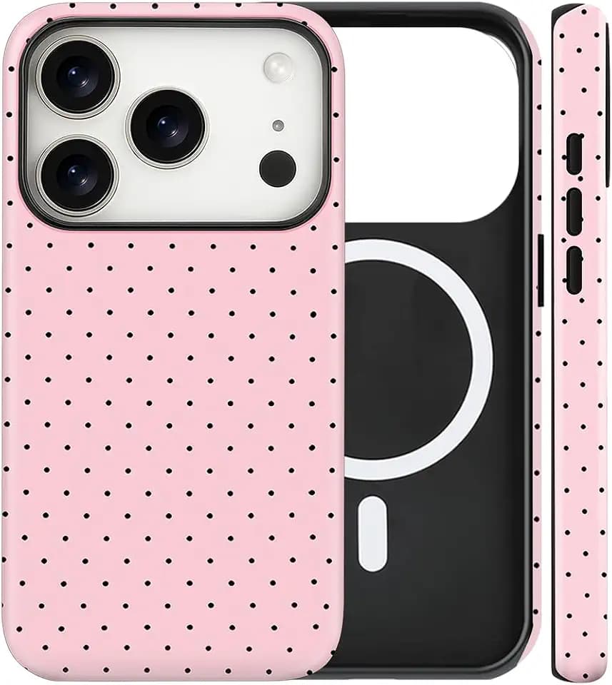 Magnetic for iPhone 18 Pro Max/17 Pro Max Cute Polka Dot Phone Case Pink