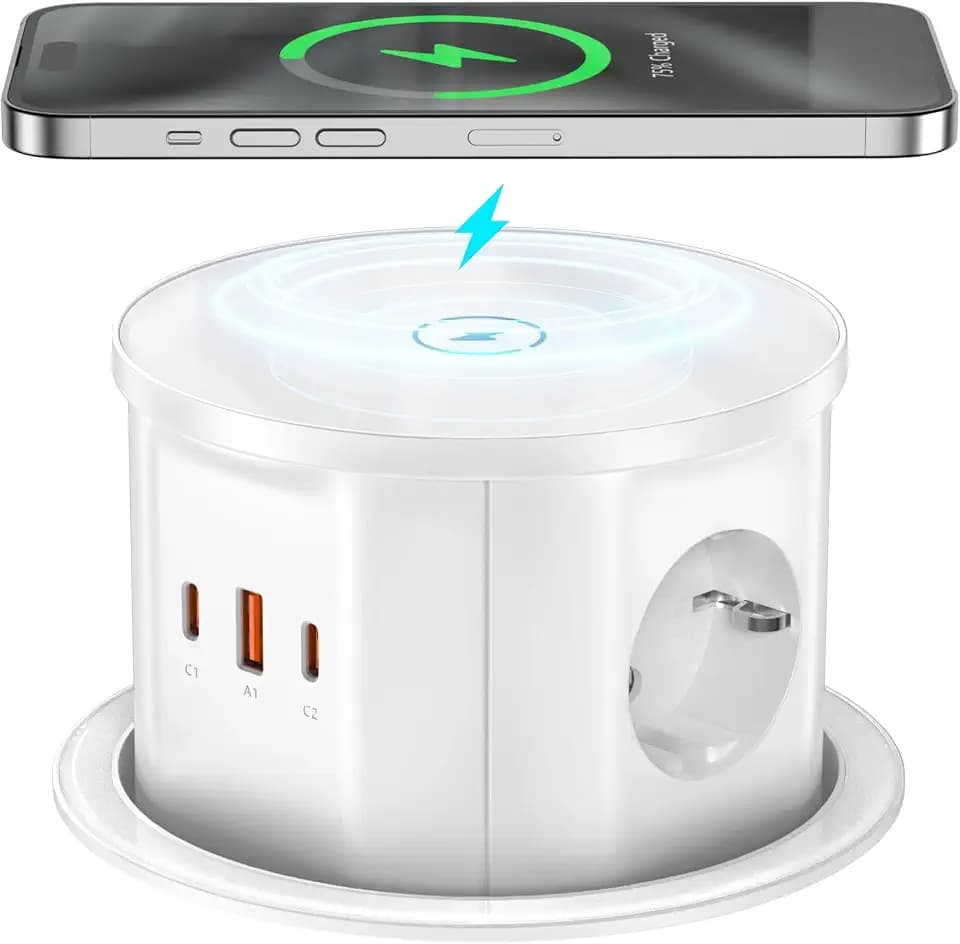 Jgstkcity Versenkbare Tischsteckdose 3-Fach mit 65W USB‑C PD, Weiß