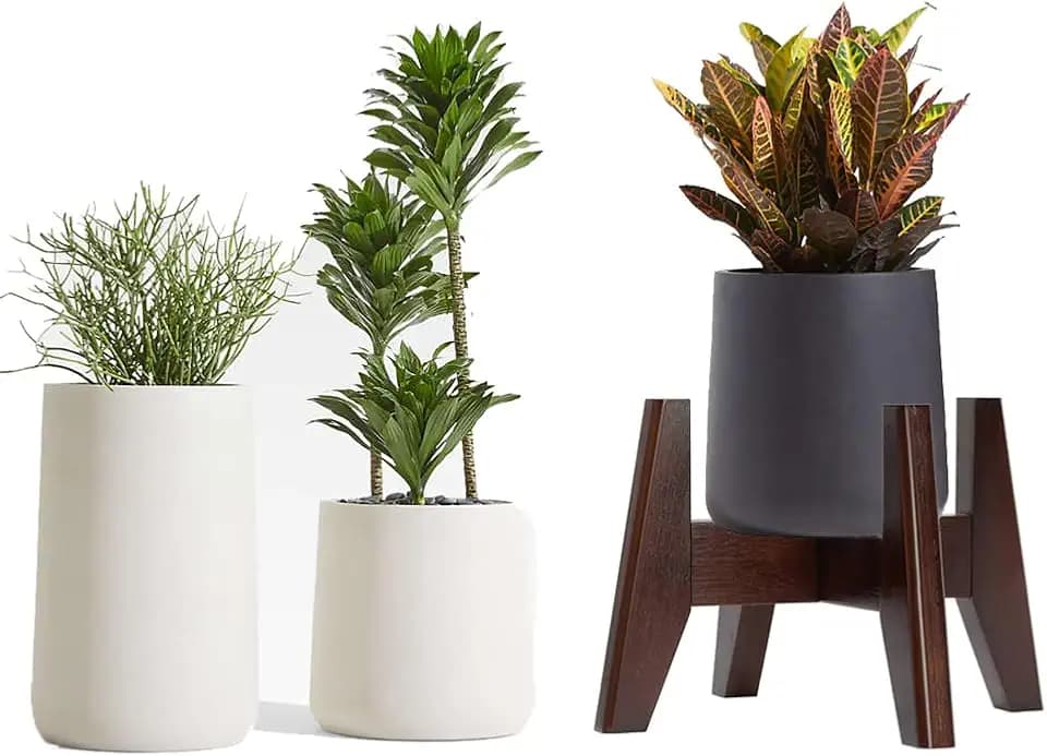 Adjustable Bamboo Plant Stand, Indoor Outdoor Shelf Natural Mid-Century Modern Holder Fits 8-12 Inch Pots
