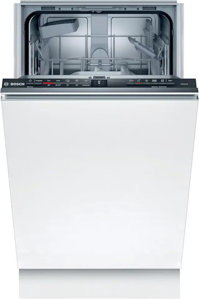 Bosch SPV2IKX10E Serie 2 Smarter Geschirrspüler Vollintegriert, Edelstahl, 45 cm Breit, Besteckkorb, Extra Trocknen auf Knopfdruck, InfoLight Roter Lichtpunkt, AquaStop Schutz gegen Wasserschäden,Weiß