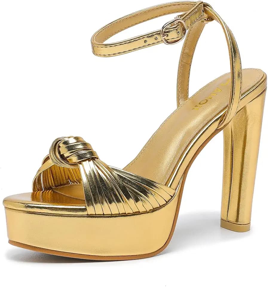Amoji Women's 4 Inch Platform Heels With Ankle Strap - Chunky Dressy Sandals for Women FZ319