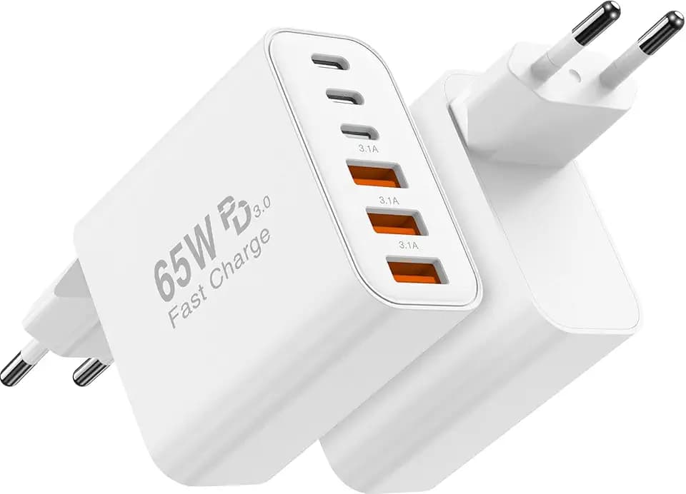 6-Ports USBC Ladegerät für iPhone 17/17E/16/15/14/13/12,Total 65W Mehrfach Ladegerät mit USBC und USBA,Power Adapter (25W Max) Fast USB Charger Multiport TypeC Netzteil für Samsung S26/S25/Tablets