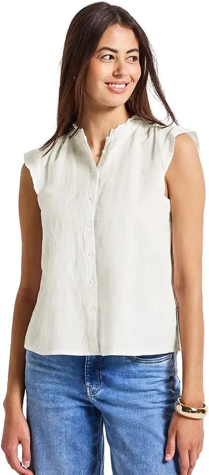 Street One Damen Leinenmix-Bluse mit Rüschen
