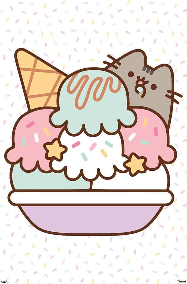 Pusheen - Ice Cream Wall Poster, 34L" x 22.4W", Premium Unframed Version