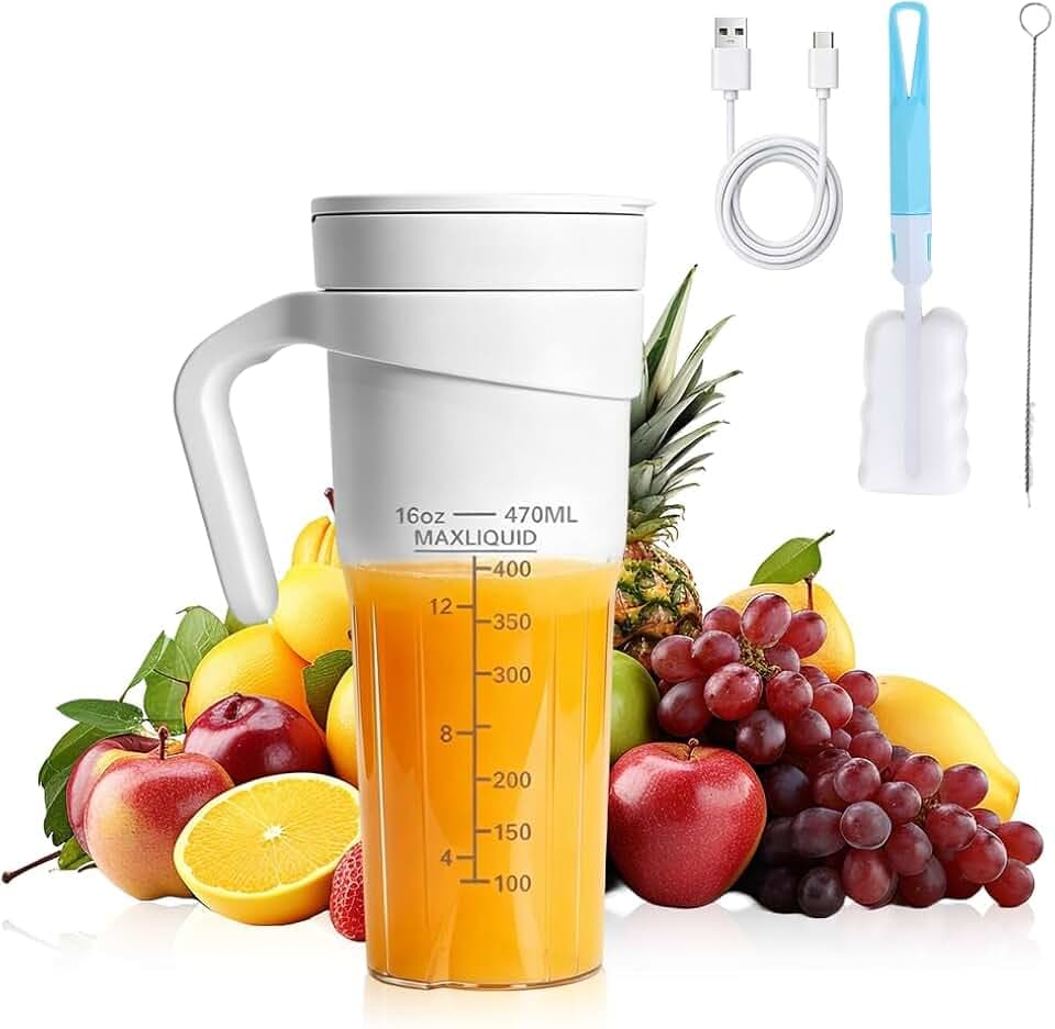 Tragbarer Mixer Smoothie Maker, 470ml USB Mini Mixer to Go mit Lampe, Weiß