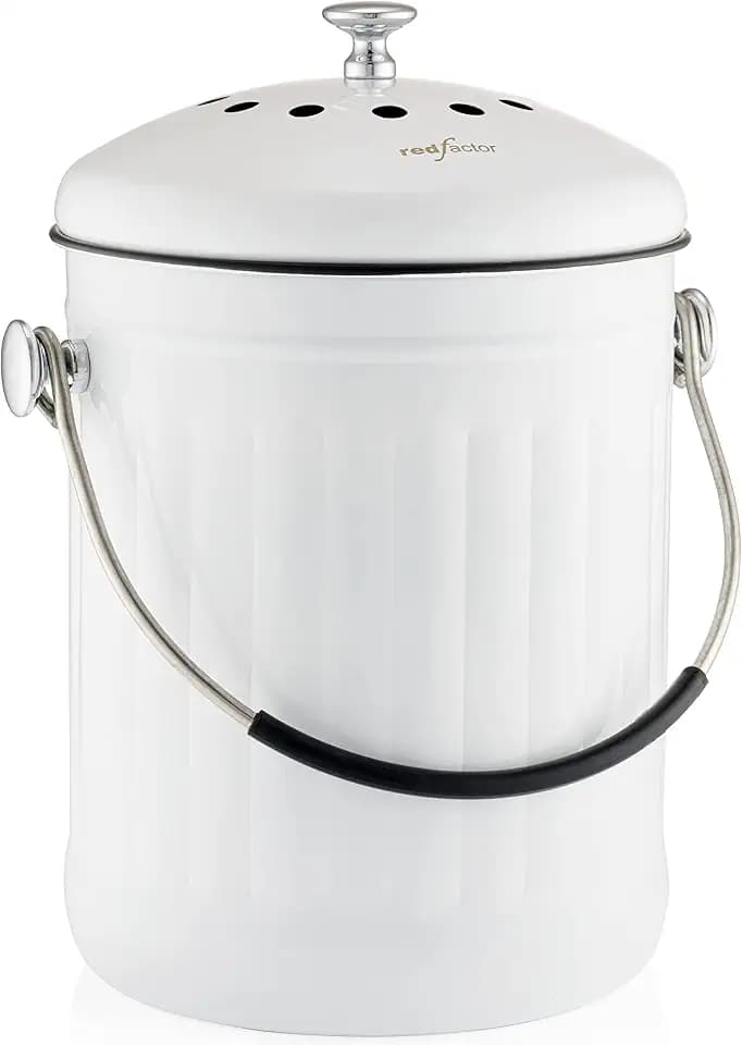 RED FACTOR Premium Kompostbehälter Küche Aus Edelstahl Geruchlos - Bio Mülleimer - Inklusive Kostenlosen Aktivkohlefiltern (Weiß, 5 Liter)