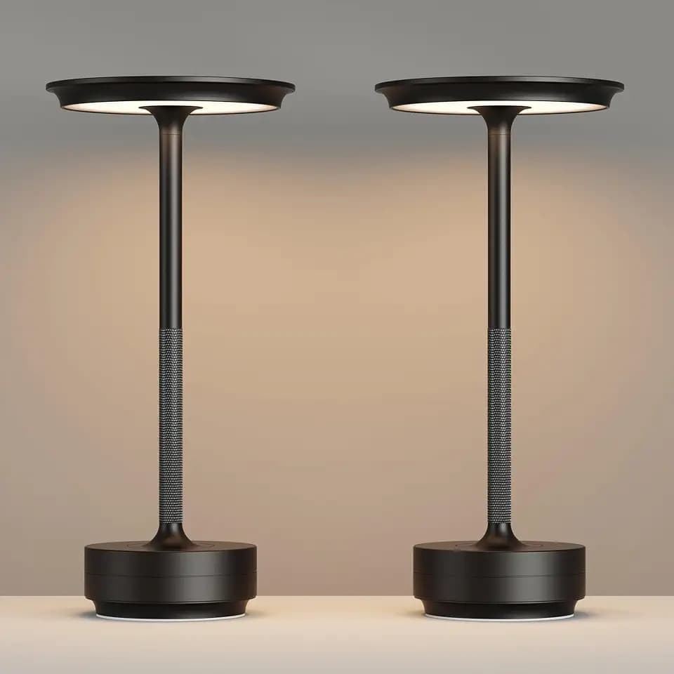 2 Pack Rechargeable Cordless Table Lamps, Portable 5000mAh LED Table Light, 3 Color Stepless Dimming Battery Powered Metal Table Lamp for Outdoo/Restaurant/Home/Patio.(Black)