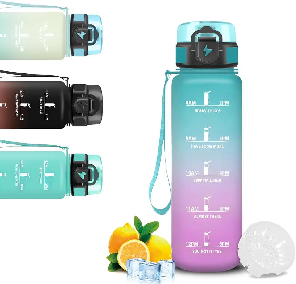 Trinkflasche Kinder, Wasserflasche 500ml, Auslaufsicher, Trinkflasche Kohlensäure Geeignet, Trinkflaschen mit Zeitmarkierung, Leicht zu Reinigen, für Schule, Outdoor, Camping, Fitness