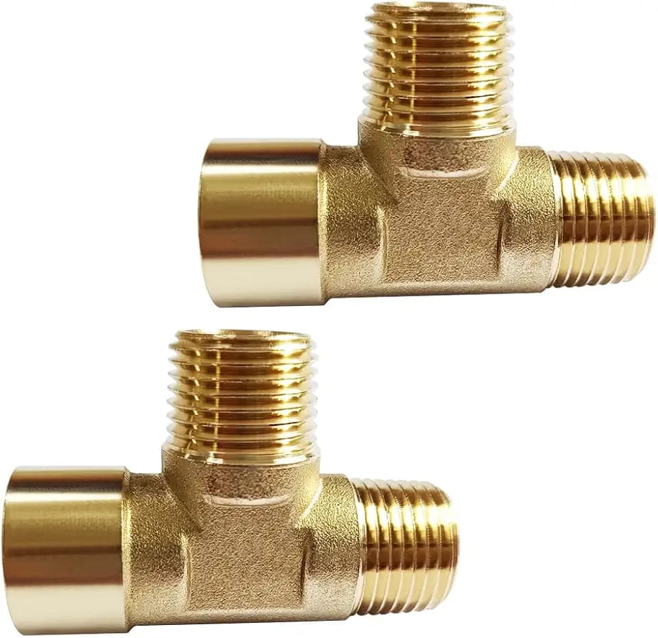Uenede Brass 1/2 Inch NPT MMF Tee Pipe Fitting, 2PCS