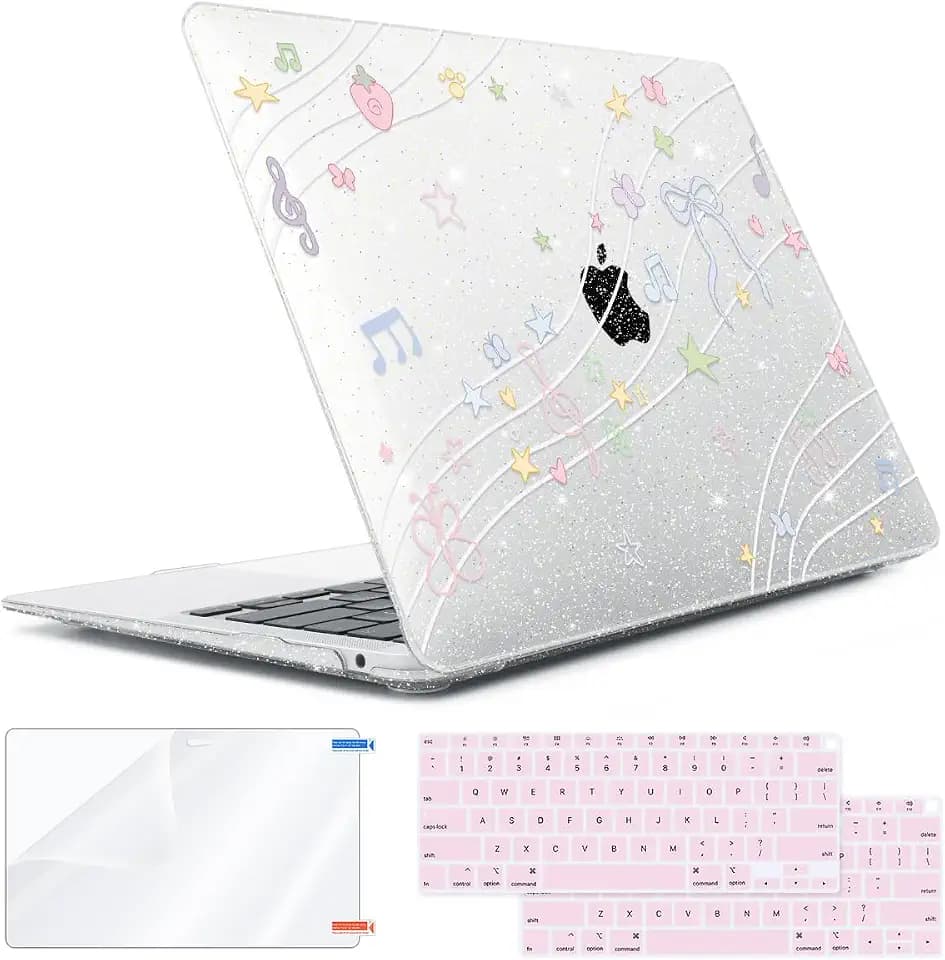 Compatible with MacBook Air 13 inch Case 2018-2021 Release A2337 M1 A2179 A1932 Touch ID, Protective Shell & Keyboard Cover&Screen Film&Webcam Cover for Macbook Air 13.3 inch M1, Musical Note