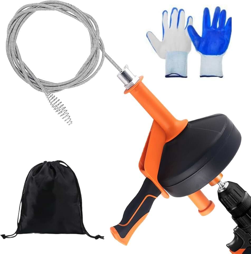 Rohrreinigungsspirale [13m], Abflussreiniger Spirale für Rohrreinigung, Wiederverwendbar Abflussspirale Rohrspirale mit Wasserdichte Handschuhe für Küche,Waschbecken, Dusche, Badewanne