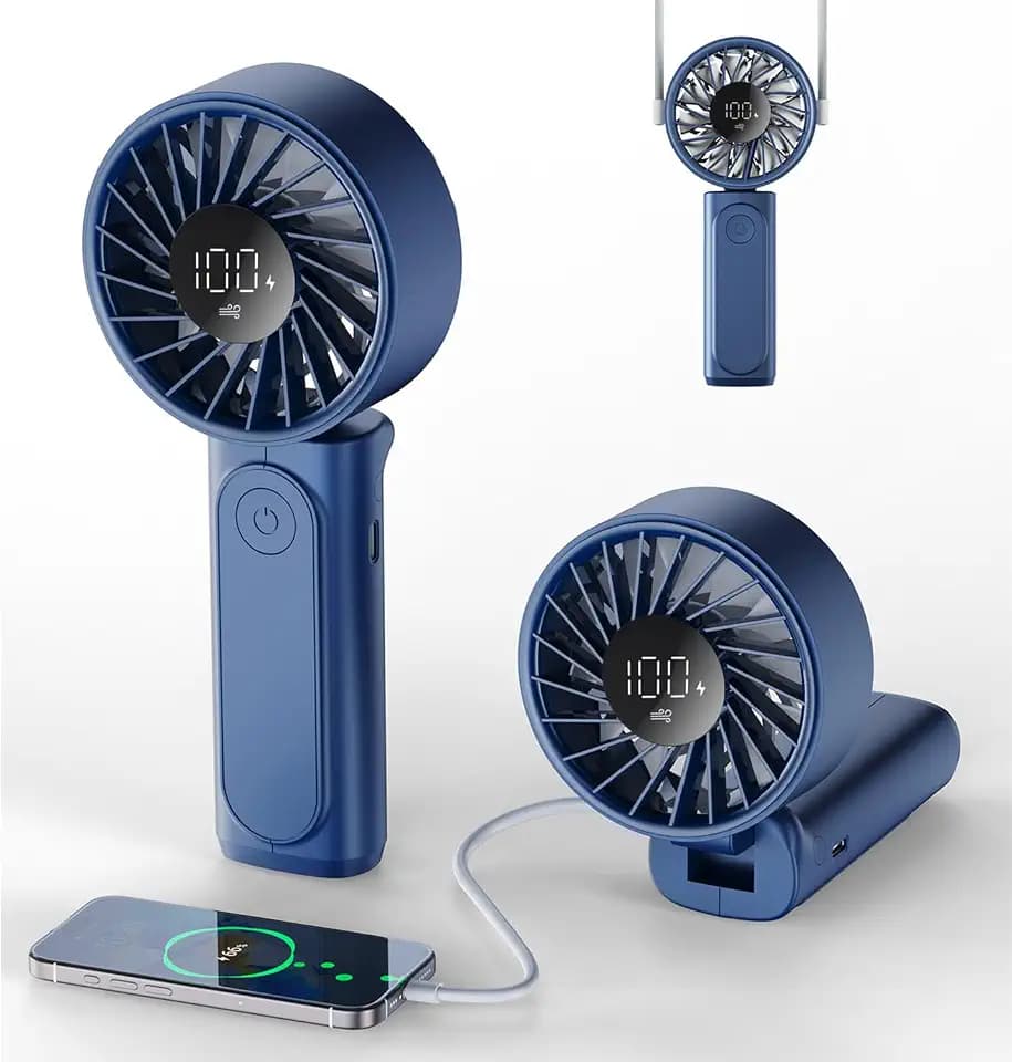 Peiyuu Handventilator, Tragbarer Mini Ventilator mit 4000 mAh, LED-Display Handventilator mit 6 Geschwindigkeitsstufen,180° Faltbarer Ventilator für Homeoffice, Reisen, Outdoor und Schlafzimmer