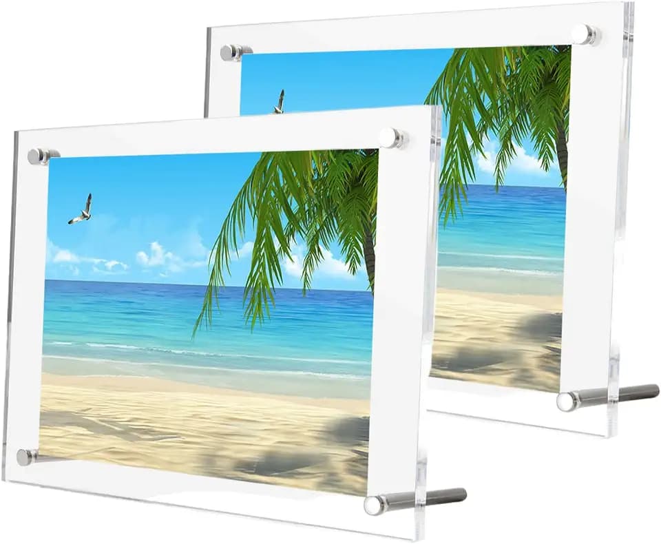 TUKA-i-AKUT 2X Acryl Bilderrahmen Rahmenlos für 13x18 cm Bild, Doppelte Acryl Panel Kristallklar, Desktop Flyerstander Fotorahmen Display Rahmen für Familienfoto Zertifikat Poster, TKD9400-7z-2x