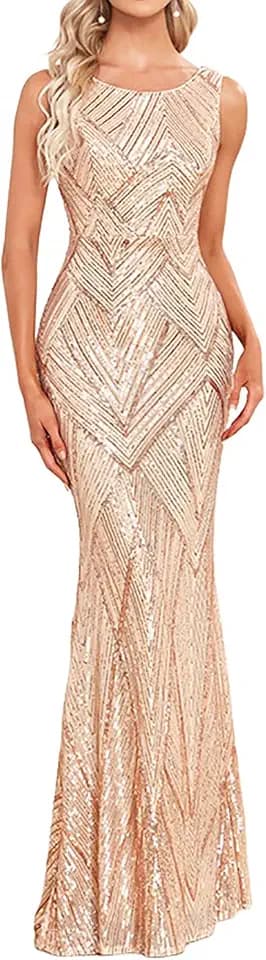 Glitter Formal Dresses Long Evening Gowns Bodycon Mermaid Sparkly Sequin Boat Neck Cocktail Party Dress