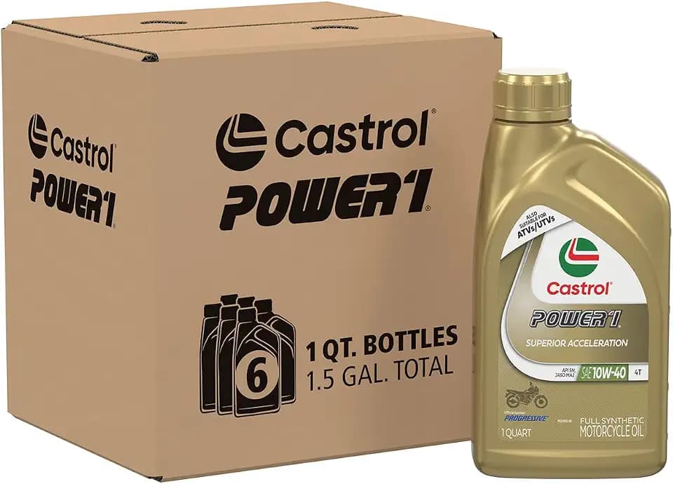 Castrol Power1 4T 10W-40 Full Synthetic Motorcycle Oil, 1 Quart, Pack of 6