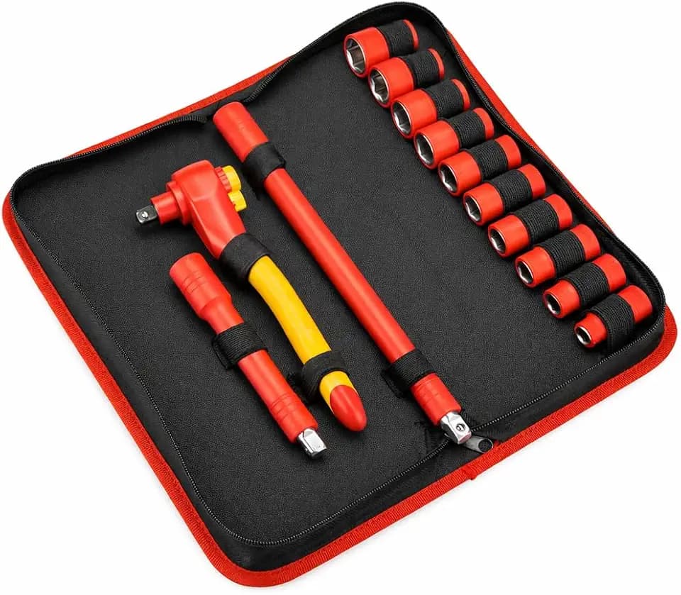 Powerbuilt 13-Piece VDE Tool Set, Insulated Ratchet, Sockets, Extensions, High-Voltage Electrical and Hybrid Vehicles, Home Repair - 642937