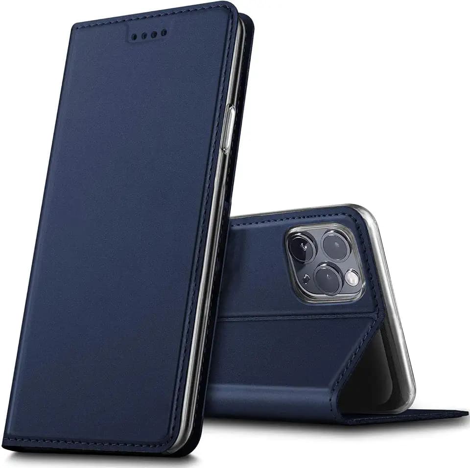 Verco Handyhülle für iPhone 13 Pro, Premium Handy Flip Cover für Apple iPhone 13 Pro Hülle [integr. Magnet] Book Case PU Leder Tasche, Blau