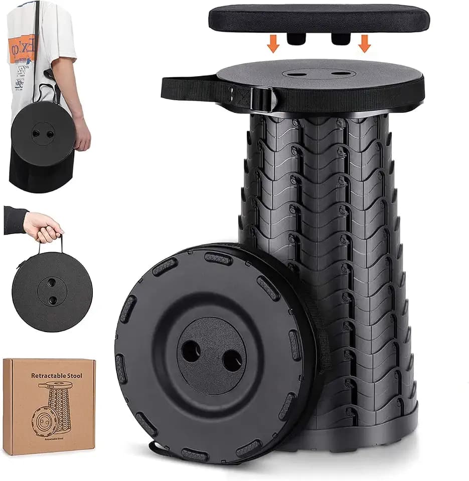 Tragbarer Klapphocker mit Sitzkissen, Zweiten Generation Mini Teleskophocker Leichte Campinghocker für Outdoor Camping Angeln BBQ Drinnen Küche, Belastung 180 kg