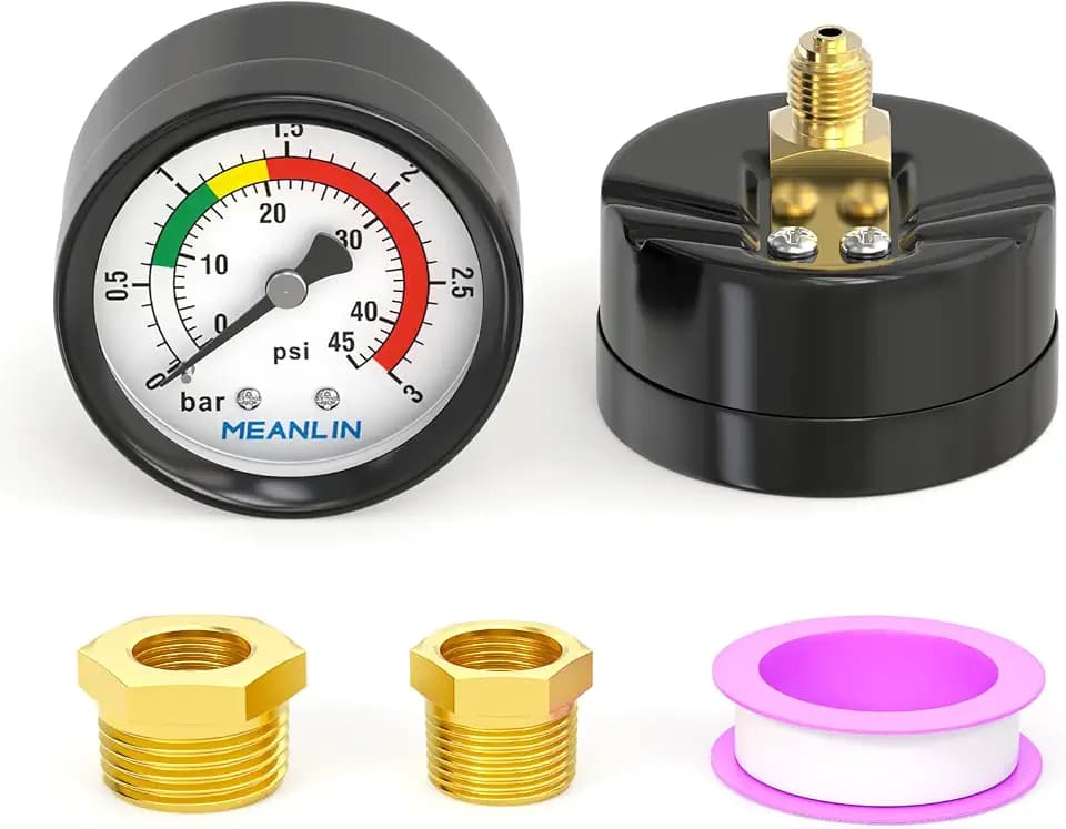 MEANLIN MEASURE 0~3Bar/0~45Psi Schwimmbad-Manometer,1/8"BSP 2" FACE DIAL für Pools, Whirlpools, Fischteiche,mit 1/4" BSP und 3/8" BSP Sechskantbuchse,Rückseitige Montage
