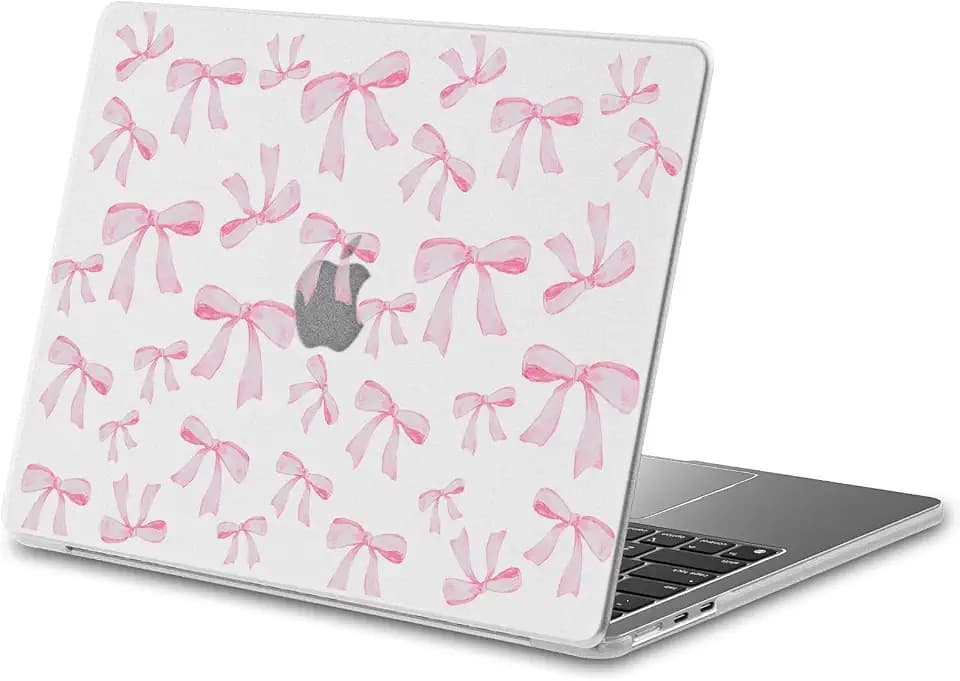JOYLAND Plastic Hard Shell Case Compatible With MacBook Air 15 Inch 2024 2023 Release M3 A3114 A2941 M2, Pink Bow Pattern Protective for MacBook Air 15"