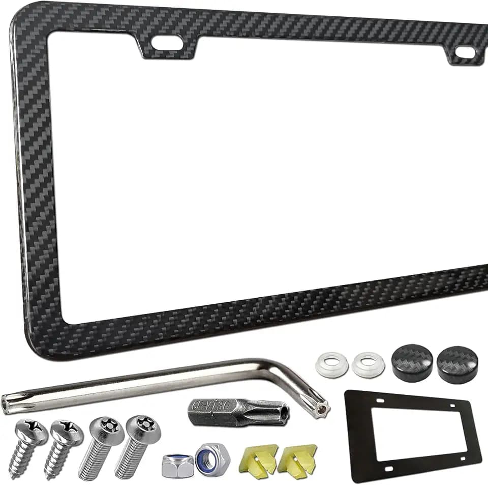ZXFOOG Carbon Fiber License Plate Frame, Slim Stainless Steel Holder